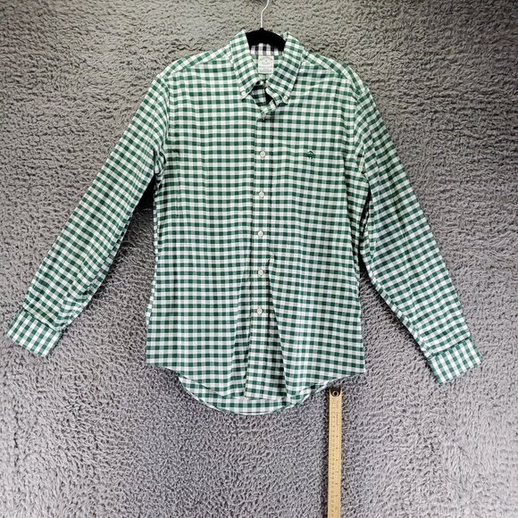 Brooks Brothers Shirt Men’s Medium Green Slim Fit Gingham Check Non-Iron - Picture 1 of 10
